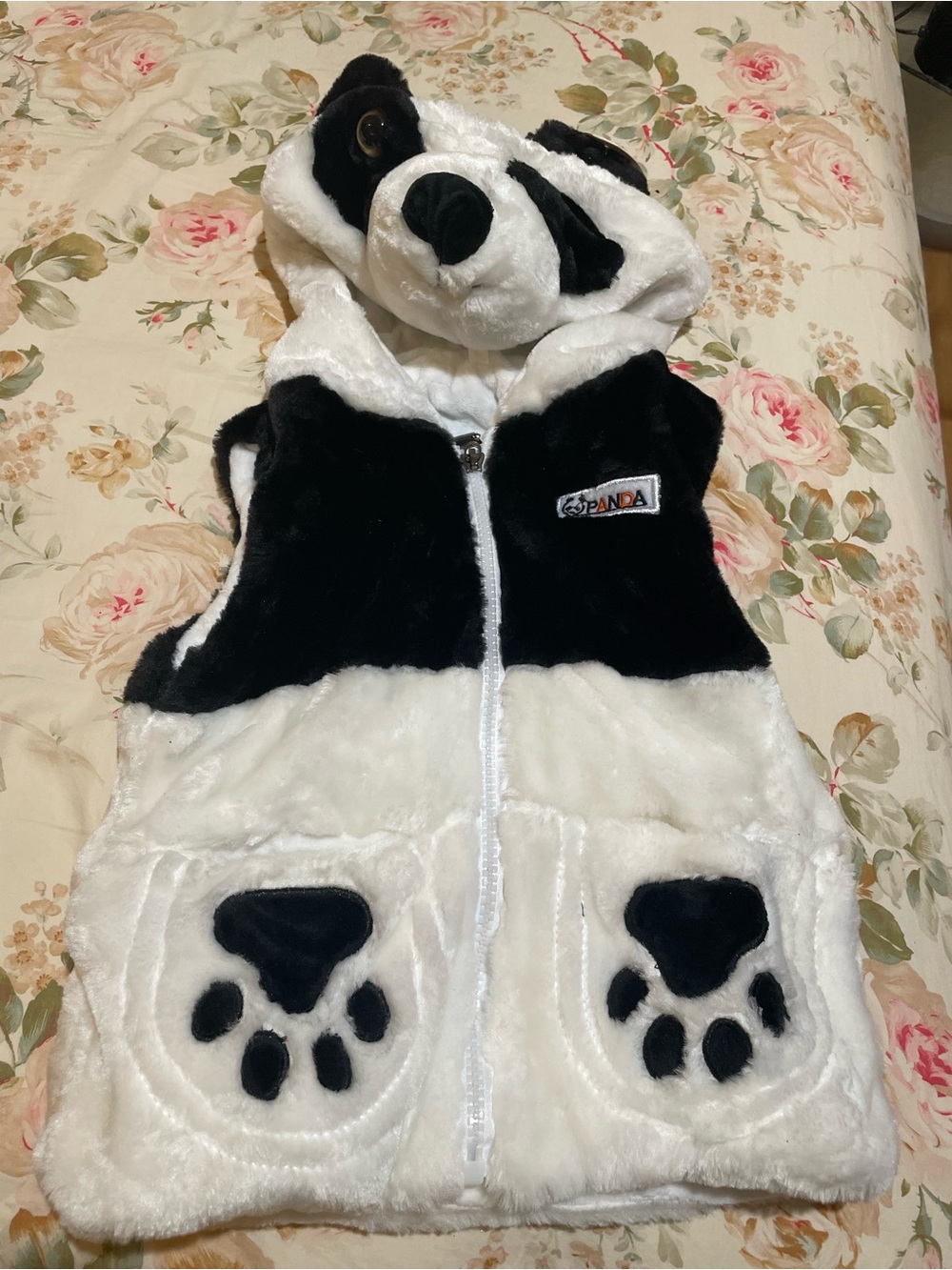 Hooded Kids Black & White Panda Vest with Paw Pockets Size 4